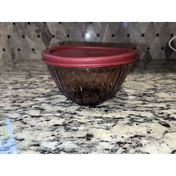 Pyrex 7401-S Cranberry Scultped Ribbed Mixing Bowl and Lid Glass 7401-PC - Picture 2 of 9